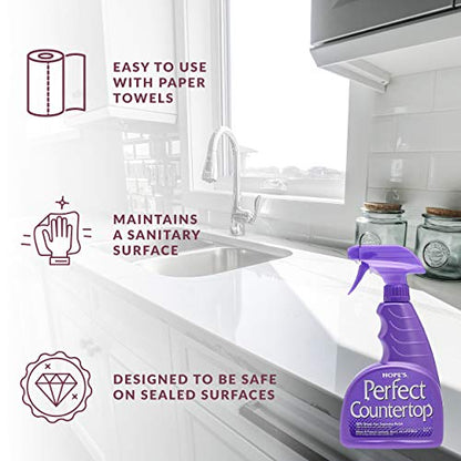 HOPE'S Perfect Countertop Cleaner and Polish 22-Ounce, Streak-Free Multi-Surface Cleaning Spray, Safe on Stone, Laminate, CORIAN, Granite, Quartz, Marble, Pack of 6 - style: 22 Fl Oz (Pack of 6)