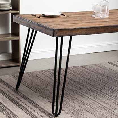 7-Piece Industrial Dining Set, 60 Inch Wood Table and 6 Chairs, Brown - color: Brown