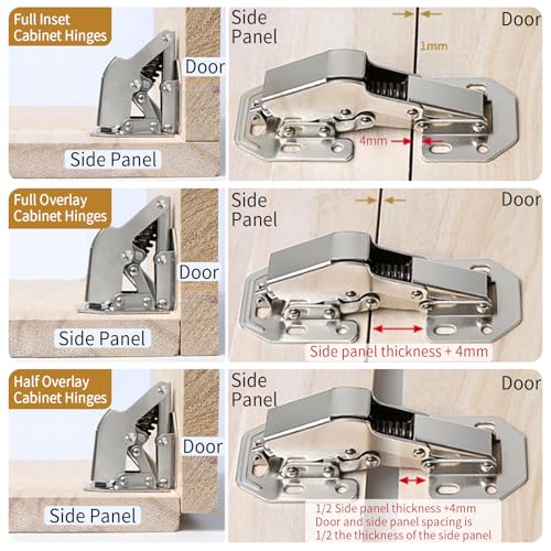 BADALU 8-Pack Hidden Hinges for Cabinet Doors Frameless, Concealed Cabinet Hinges, 90 Degree Surface Mount Hinges 4.2 in (No Cup Grooving) - style: 90 degree Surface Mount Hinges - 8 Pack