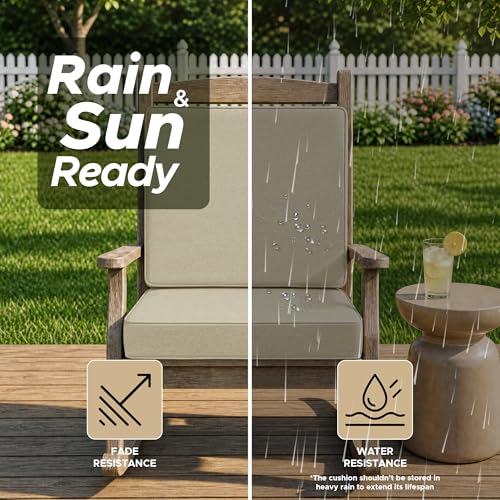 Outdoor Chair Cushions Set of 4, 22 x 22 Inch, Beige, Deep Seat - color: Beige, size: 22" x 22" 4 Pack