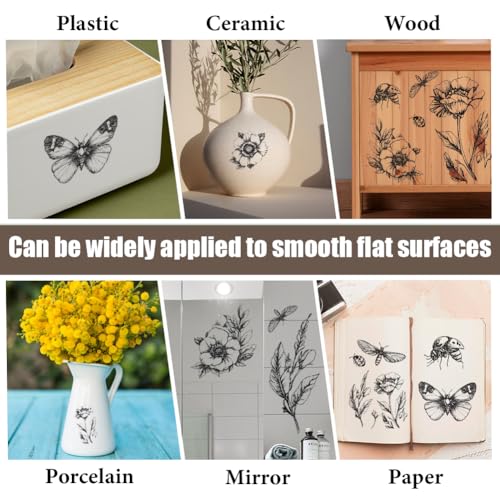 PLIGREAT 3 Sheets Black Flowers Rub on Transfer for Furniture 6"x12" Sketch Floral Butterfly Craft Transfer Rub on Dressers Wardrobe Decor Insect Transfers Decals for Scrapbooking Crafts Decorative - style: Sketch Flower