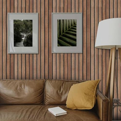 Wood Slat Peel and Stick Wallpaper Brown Wood Panel Wallpaper for Bedroom - color: Brown, size: 17.7" x 118"