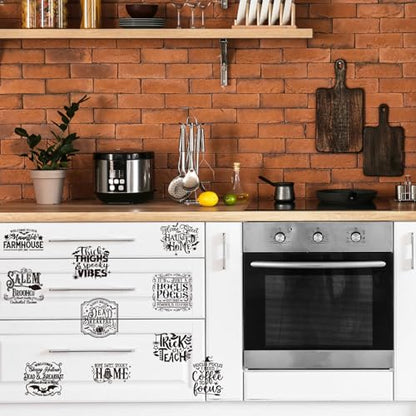 Whaline 11 Sheets Halloween Word Rub on Transfer for Crafts Black Warm Letter Rub on Transfer Stickers Farmhouse Furniture Decals for Home Party DIY Crafts, 5.5 x 5.5 Inch