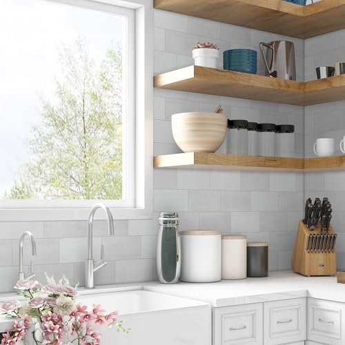100-Sheet Subway Peel and Stick Backsplash Tile, 6" x 3" White Mixed Stone Composite Handmade Looks Self Adhesive Waterproof Wall Tile, Stick on Tiles for Kitchen Bathroom - color: White Mixed, size: Subway