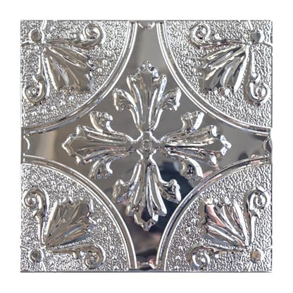 Peel and Stick Metal Backsplash Tiles, Silver Fleur, 10-Pack - style: Silver Fleur