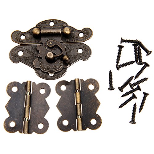 dophee Box Latch Hasps and 2Pcs Vintage Small Hinges with 14Pcs Screws