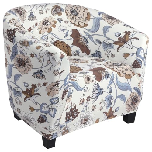 SearchI Club Chair Slipcover Stretch Barrel Chair Covers Printed Tub Chair Slipcovers Soft Spandex Armchair Sofa Cover Removable Couch Furniture Protector for Living Room (Big Flower) - color: Big Flower
