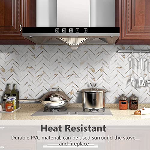 STICKGOO Herringbone Tile Peel and Stick Backsplash for Kitchen&Bathroom - color: Calacatta Marble Mixed Light Gold