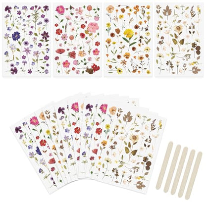 WANDIC 16 Sheets Rub On Transfer Stickers, Dry Flower Theme Decals Aesthetic Sticker for Scrapbook Journal Planner Album DIY Ctaft,4 * 6in - style: Dry Flower Theme