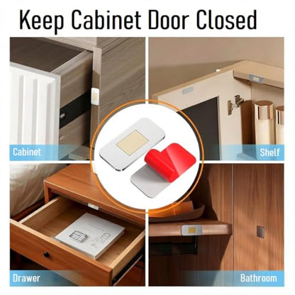 10 Pack Ultra Thin Cabinet Door Magnet, No Drilling Magnetic Door Catch for Closure, Strong Adhesive Drawer Magnet to Stay Closed, Stainless Steel 0.8"x1.6" - Pet Kid Safe