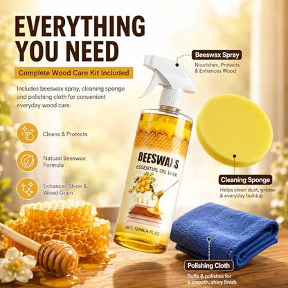 Beeswax Wood Polish, Bees Wax Furniture Polish and Cleaner, Beeswax Spray for Furniture & Floors,Wood Polish Cleaner,Restores Shine,Multi-Purpose Natural Micro-Molecularized Beeswaxs Essential Oil Wax - color: 1 PACK