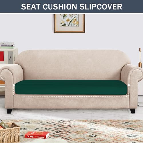 Stretch Cushion Cover, Soft Velvet Plush Cushion Slipcovers Loveseat Sofa Covers Couch Seat Covers Furniture Protector with Elastic Bottom (Large, Green) - color: Green, size: Large