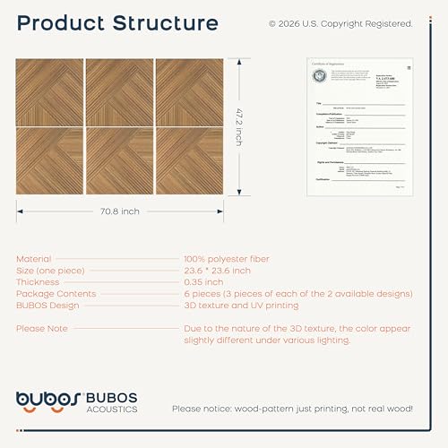 BUBOS 6 Pack Faux Wood Wall Panel,23.6"x23.6" Peel and Stick Acousitc Panel - color: SG Walnut