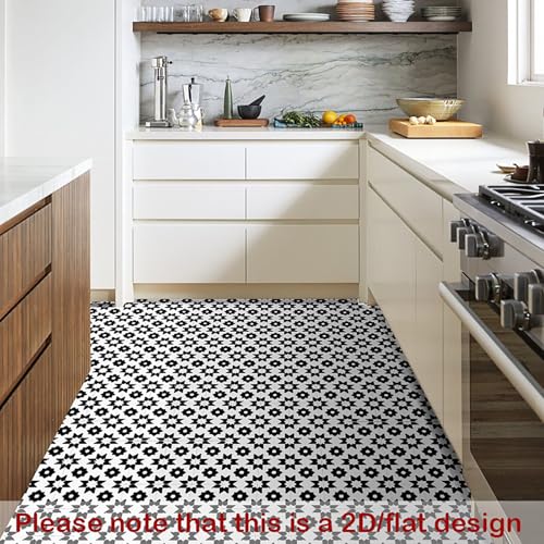 Nuxovilar Peel and Stick Vinyl Floor Tiles - 12x12 Inch - color: Black white geometric pattern