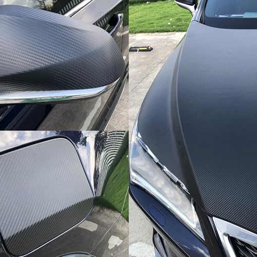LZLRUN 3D Black Carbon Fiber Car Vinyl Wrap Self-Adhesive Film 5ft x 75ft - color: Black, size: 5ft x 75ft