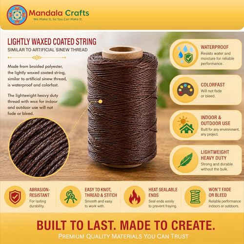 Mandala Crafts 150D 0.8mm Beige Flat Waxed Thread for Leather Sewing - color: Beige, size: Flat 150D 0.8mm 273 Yards