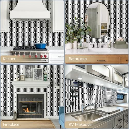 STICKGOO Peel and Stick Backsplash Tiles, 12 x 12 in, White/Black Slate - color: Marble Black+Pure White