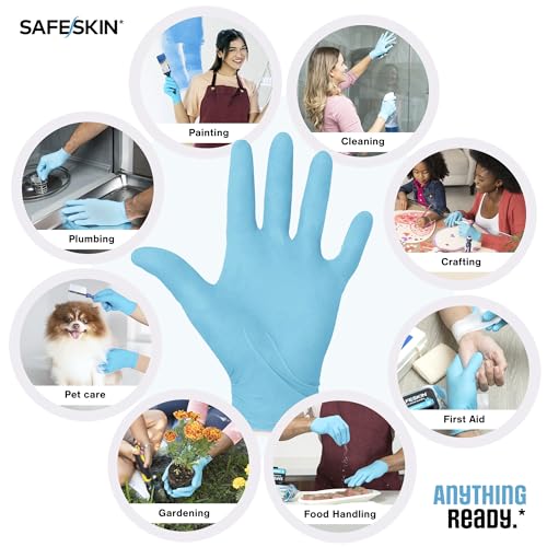 SAFESKIN Disposable Nitrile Gloves in POP-N-GO Pack (50 or 200 Count) Medium Duty, Powder-Free -Cleaning, Gardening, Crafts - size: Large (Pack of 50)