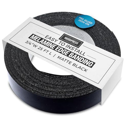 3/4" Black Matt Pre-Glued Melamine Edge Banding, 25 ft - size: Width: 3/4"