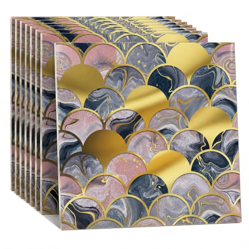 Peel and Stick Kitchen Backsplash Tiles 16PCS – Waterproof Self Adhesive Wall Stickers, Easy DIY Stick On, Heat Resistant Decorative Wall Covering (Modern Art Deco Scallop Marble Style) - color: Modern Art Deco Scallop Marble Style