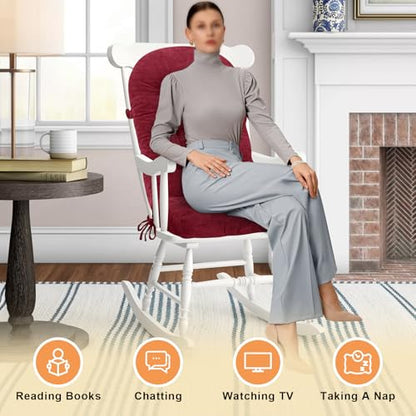 Rocking Chair Cushion - Chenille Fabric, High-Density Sponge, Durable Comfort Non-Slip Bottom Tufted Seat Pads with Ties, Chenille︱Red, 44x19x4 inch - color: Red