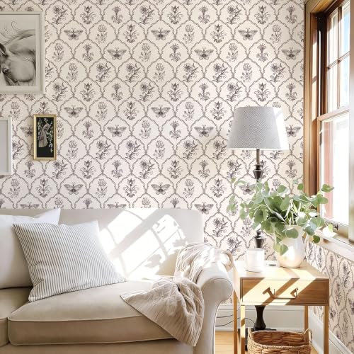 Jeweluck Floral Peel and Stick Wallpaper Butterfly Wallpaper 16.9”x118.1” - color: Brown