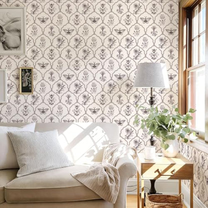Jeweluck Floral Peel and Stick Wallpaper Butterfly Wallpaper 16.9”x118.1” - color: Brown