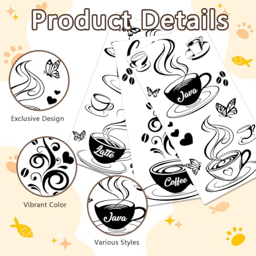 PLIGREAT 3 Sheets Coffee Cup Rub on Transfers Black Coffee Latte Rub on Decals 6" X 12" Waterproof Retro Mocha Java Furniture Transfer Decals for Wood Dressers Drawer Decorative Transfer Stickers - style: Coffee Cup