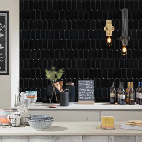 Vamos Tile Peel and Stick Backsplash,Thicker Design, Black,10 Sheets - color: Black with Black Grout