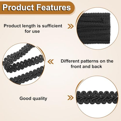 Gimp Braid Trim, Black, 1/2 Inch, 14 Yards - color: Black