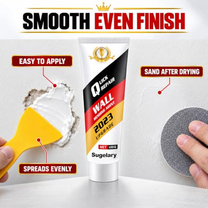 Drywall Repair Kit, 2 Pack Wall Mending Agent, Wall Spackle Paste with Scraper, White Plaster Effortlessly Fixes Small Holes and Cracks