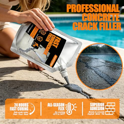 Concrete Crack Filler 2 PACK, Self-Leveling Cement Crack Repair, High Elasticity And Fast Drying, Waterproof Sealant for Driveway, Sidewalk, Patio, Concrete Joint, Indoor and Outdoor Use – Gray (39oz)