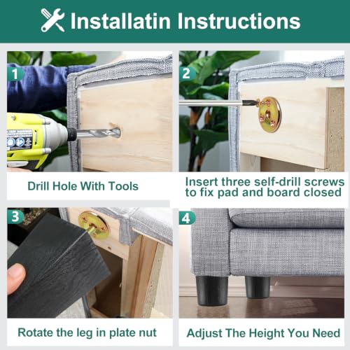 4pcs Plastic Square Legs 4-1/2" with Plate Nuts, M8-1.25 Thread - size: 4-1/2 Inch, M8-1.25 Metric Bolts