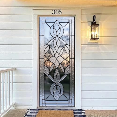 arricraft 2 Pcs Self-Adhesive Door Stickers, 31.5"x78.7" 3D Glass Pattern Door Murals Stickers Floral PVC Removable Wallpaper Decoration for Bedrooms Living Room - style: 3D Glass Floral