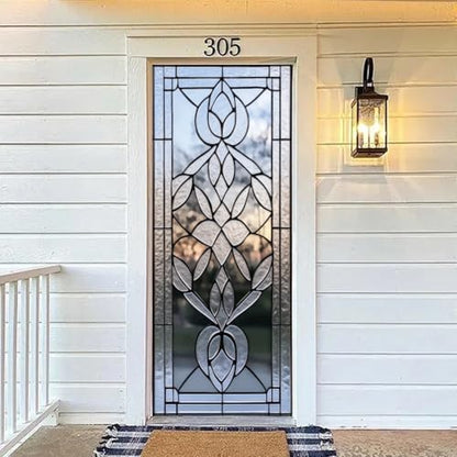arricraft 2 Pcs Self-Adhesive Door Stickers, 31.5"x78.7" 3D Glass Pattern Door Murals Stickers Floral PVC Removable Wallpaper Decoration for Bedrooms Living Room - style: 3D Glass Floral