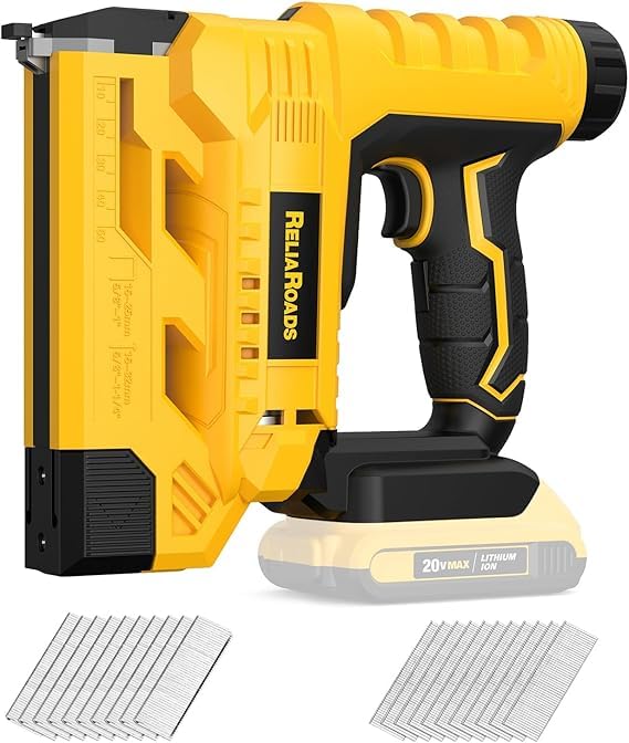 2-in-1 Cordless 18GA Brad Nailer & 1/4 Crown Stapler for DeWALT 20V MAX Battery (Tool Only) - Lightweight, 1600 Nails/Staples Included for DIY, Upholstery & Home Renovation