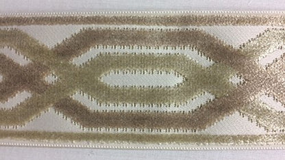 3.5" Woven Trim Tape with Velvet Embroidery H-1109/4 Cream, Navy Blue & French Blue Sold By The Yard Upholstery/Drapery