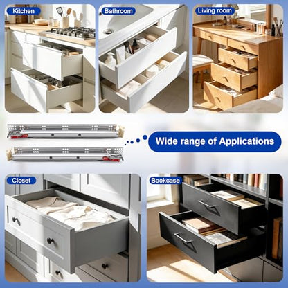 10 Pairs 18" Undermount Soft Close Drawer Slides, Bottom Mount Full Extension Drawer Slides, Zinc Plated Cold Rolled Steel 85 lb Load, Complete Mounting Hardware for Full Kitchen Cabinet Drawers Set - size: 18 Inch, style: Soft Close - 10 Pairs