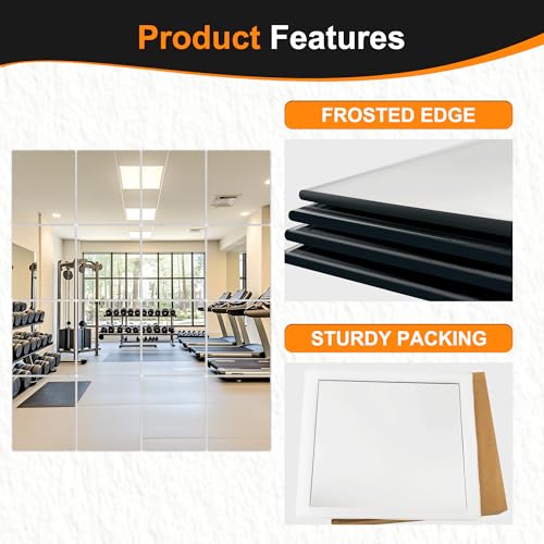 Delma Home Gym Mirror Tiles, 14'' x 12'' Glass Frameless Mirror - size: 14''x12''-16PCS