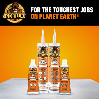 Gorilla 100% Silicone Waterproof Caulk, All-Purpose, White, 10 oz Cartridge - color: White, size: 10oz