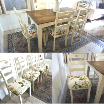 SearchI Dining Chair Seat Covers, Rear Covered(Beige Flower, 4pcs) - color: Beige Flower