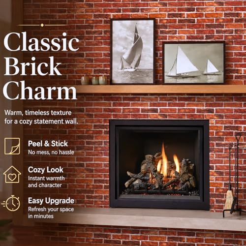 Abyssaly Brick Wallpaper Peel and Stick Red Bricks Wrapping Paper - color: Red, size: 17.7" x 787.4"