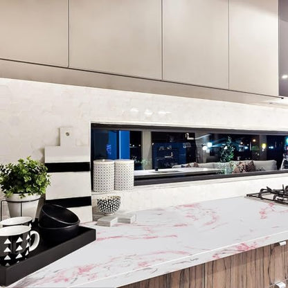 tiltil Glossy White/Pink Marble Contact Paper Granite Wallpaper 15.8"×78.7" - size: 15.8" x 78.7"