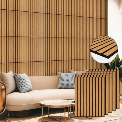 Teak Acoustic Panels, 12 Pack Self-Adhesive Sound Absorbing Tiles - color: Teak