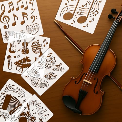 INFUNLY 6pcs Musical Instrument Stencil for Painting 11.8x11.8 Inches Reusable Music Note Stencils 8.3x11.7 inches Orchestra Stencils Drum Piano Drawing Template for Wood Canvas Wall Paper - style: Music theme