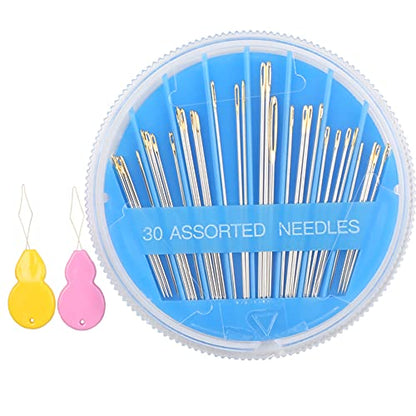 Hekisn 30pcs Premium Hand Sewing Needles, 6 Sizes 30-Count Assorted Sewing Needles, Stitching Needles for Hand Sewing Repair，Sewing Sharp Needles Sewing Repair Embroidery Needles (2, Blue) - style: Blue