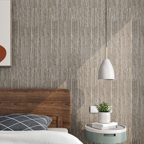 LACHEERY Faux Grasscloth Prepasted Wallpaper Peel and Stick Contact Paper for Walls 15.8"x276" Brown Gray Grasscloth Peel and Stick Wallpaper for Bedroom Bathroom Wall Cabinets Countertops Waterproof - size: 15.8" x 276"