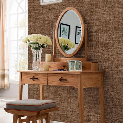 Brown Grasscloth Peel and Stick Wallpaper 17.3"x120" Faux Linen Textured Contact Paper Removable Self Adhesive Vinyl Wallpaper for Bedroom Bathroom Kitchen Cabinets - color: Brown, size: 17.3" x 120"
