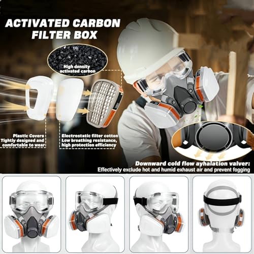 Reusable Half Face Respirator with Goggle for Paint, Epoxy Resin