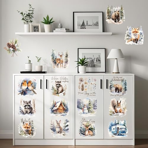 16 Pcs Winter Animals Rub-On Transfers for Furniture & Crafts - style: Winter Animals